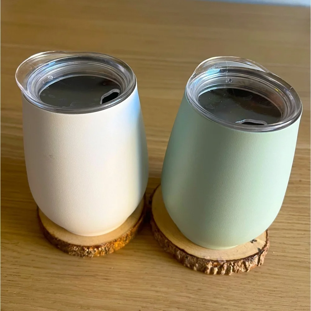 Set of 2 Double Wall Insulated Tumblers Wine, Coffee, or Lowball Glasses & Lids